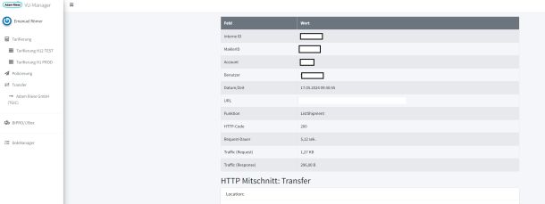 Einzelner Transfervorgang mit Protokoll im VU///Manager